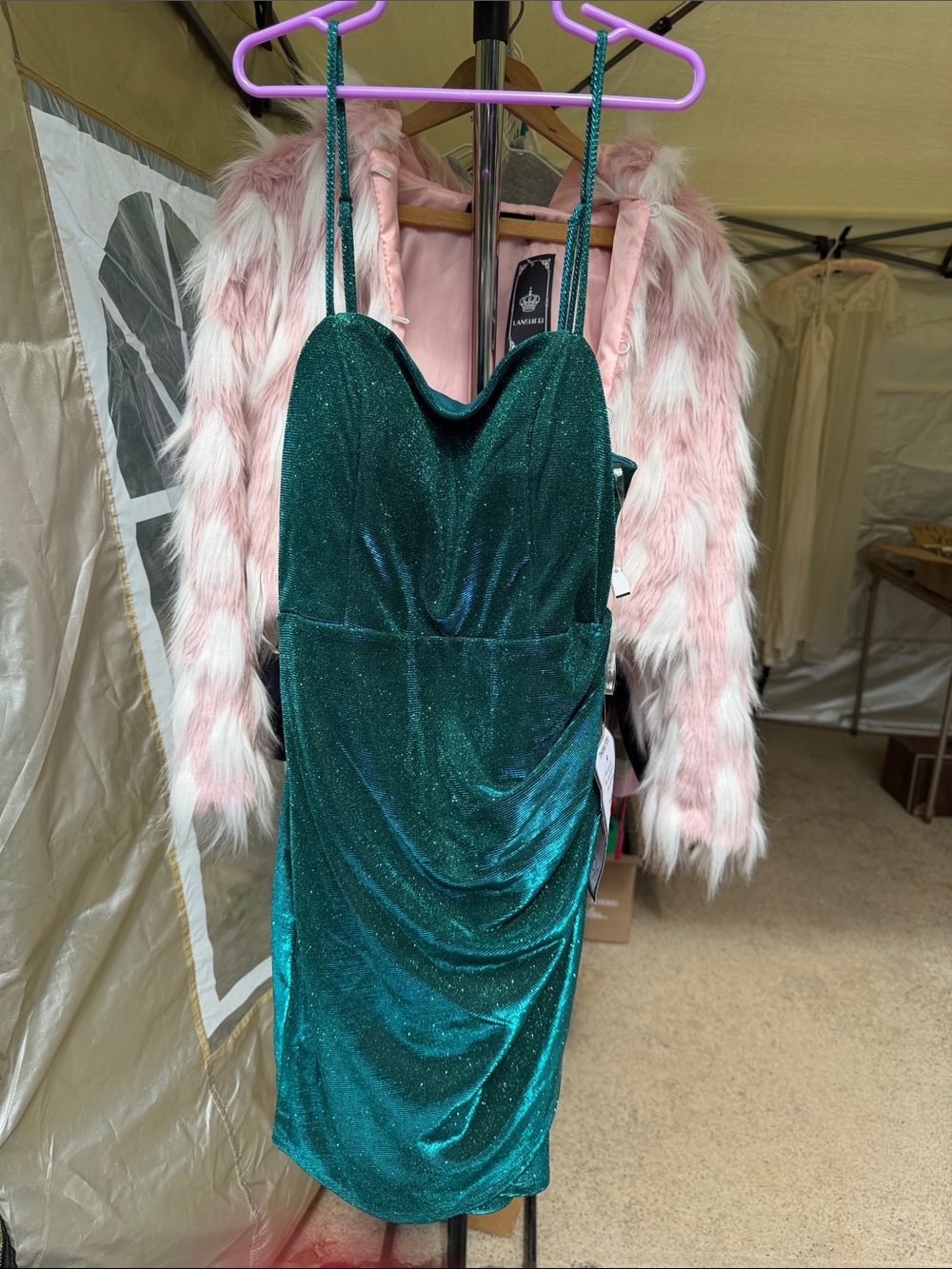 Crystal Doll Emerald Green Sparkle Velvet Bodycon Dress